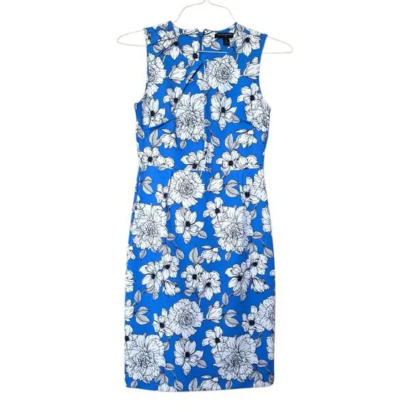 Banana Republic Blue White Floral Sleeveless Sheath Dress Size 0 - Picture 7 of 8